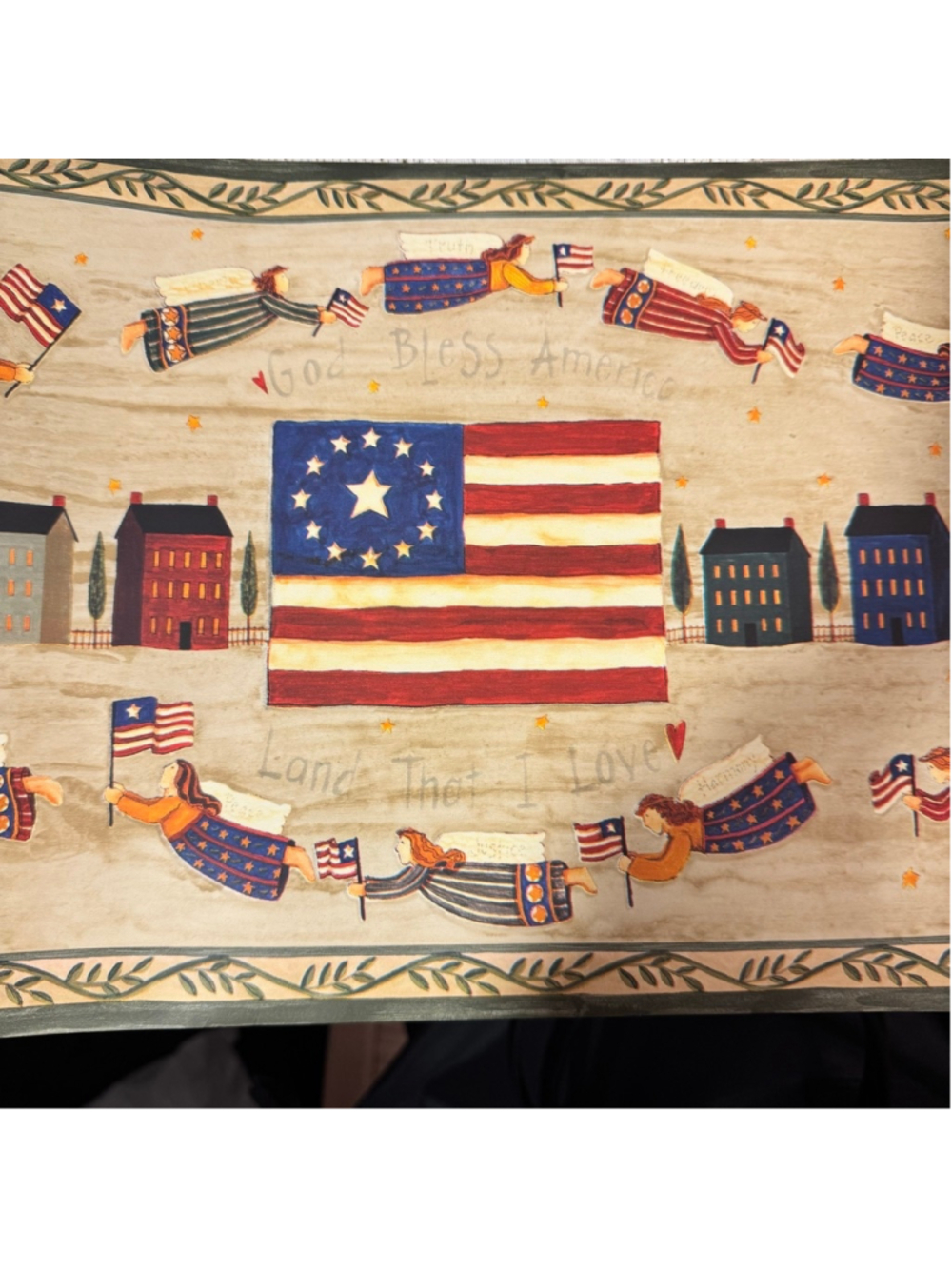 1 Vintage Americana Chesapeake Patriotic Wallpaper Border Angels Flags FF1106-2